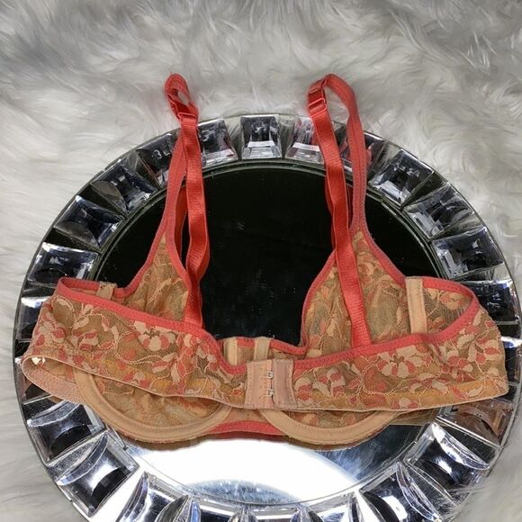 DKNY Peach & Coral Unlined Lace Bra 34B - Picture 3 of 7